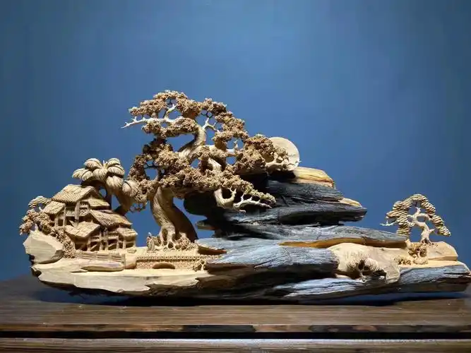 木雕山水人家根雕工艺品雕刻摆件