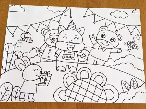 动物聚会简笔画