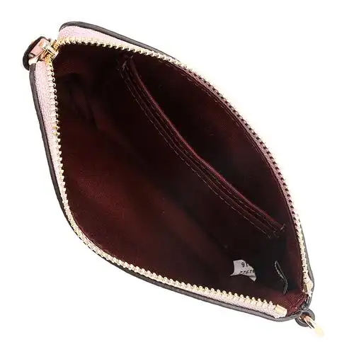 coach蔻驰奢侈品欧美时尚粉色皮革短款手拿包零钱包横款手包女