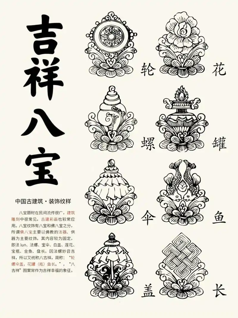 藏传佛教中吉祥八宝图解 佛前供器,藏文称之为"八吉祥相".