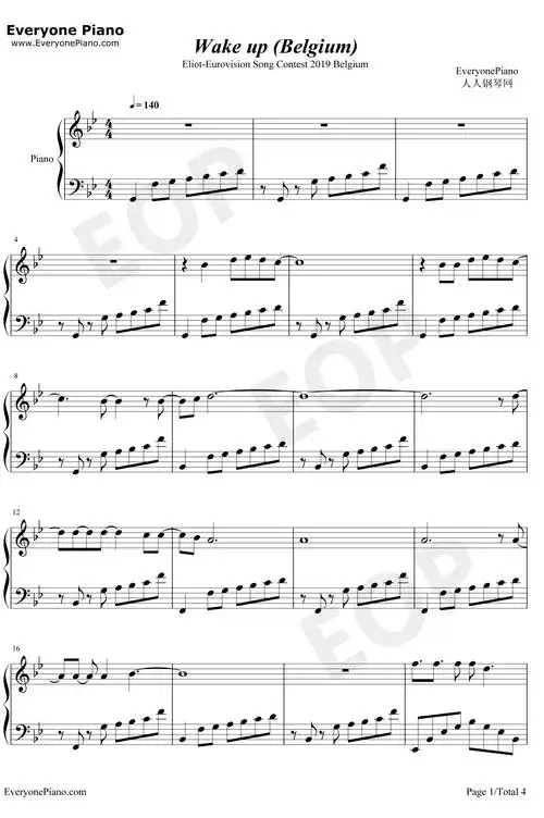 wake up钢琴谱_eliotvassamillet_2019年欧洲歌唱大赛