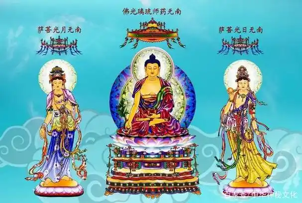 药师佛教化东方净琉璃世界,他也有两大胁侍:日光菩萨和月光菩萨,合称"