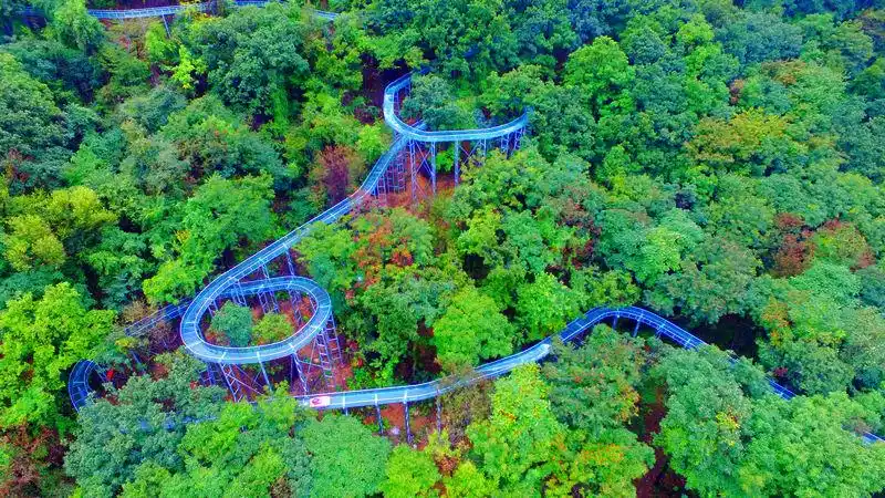 河南三门峡空中玻璃漂流滑道"开漂",游人高空穿越林海漂流