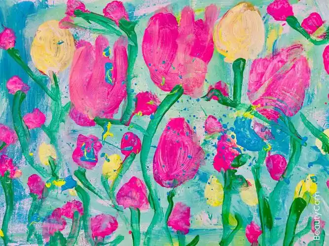 儿童画水粉画郁金香