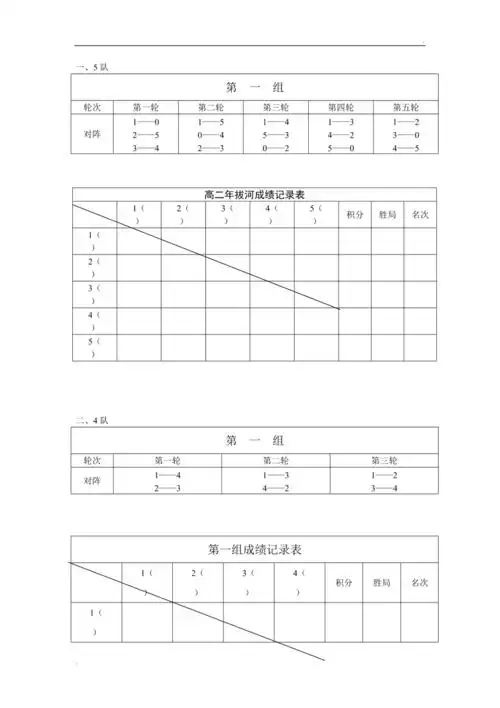 拔河比赛单循环对阵表 (2)
