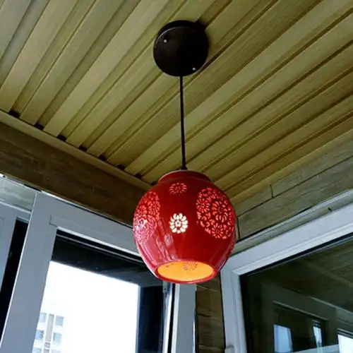 中国红灯笼阳台过道玄关吊灯门厅走道灯中式陶瓷小吊灯