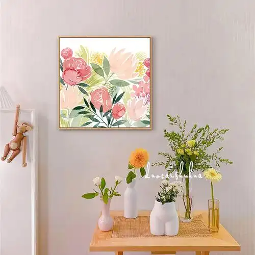手绘水彩花卉 简美小清新客厅挂画北欧玄关卧室床头餐厅装饰画