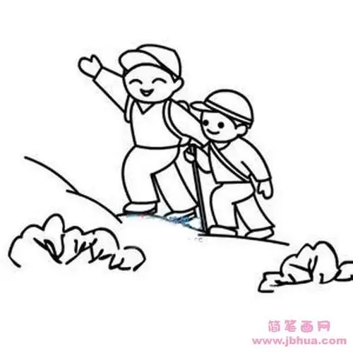 小学生春游爬山简笔画图片