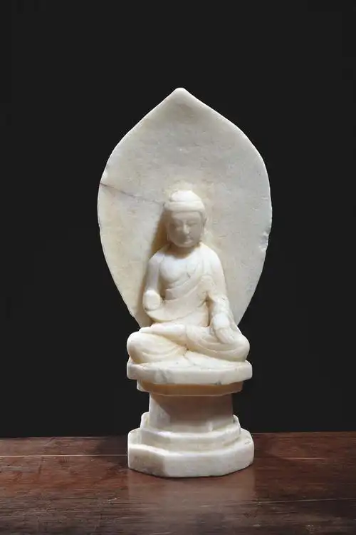 唐 白石雕背光佛像