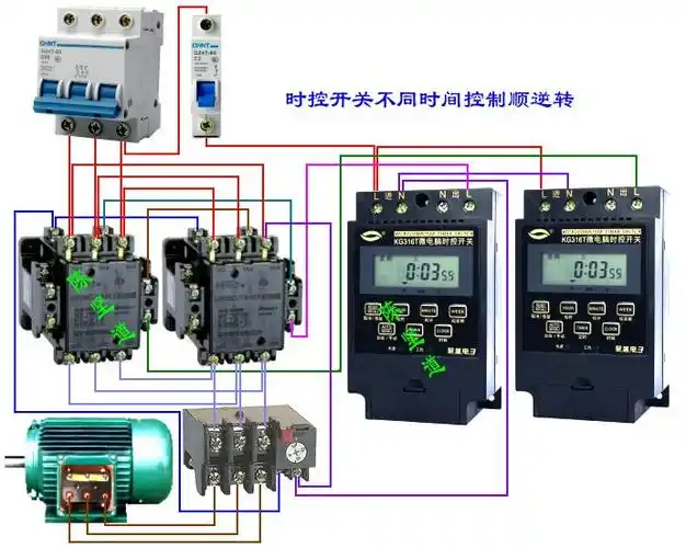 时控开关如何做到异步电机不同时间不同方向转动呢?怎么接线?
