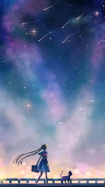 水兵月星空梦幻背影壁纸