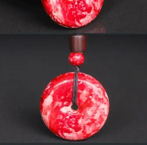 丹王府天然高含量原矿鸡血石平安扣男女款本命年朱砂原石吊坠挂件