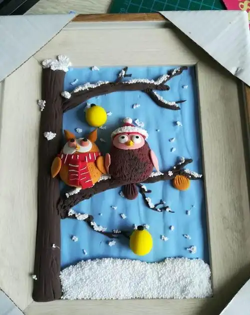 超轻粘土画作品——猫头鹰