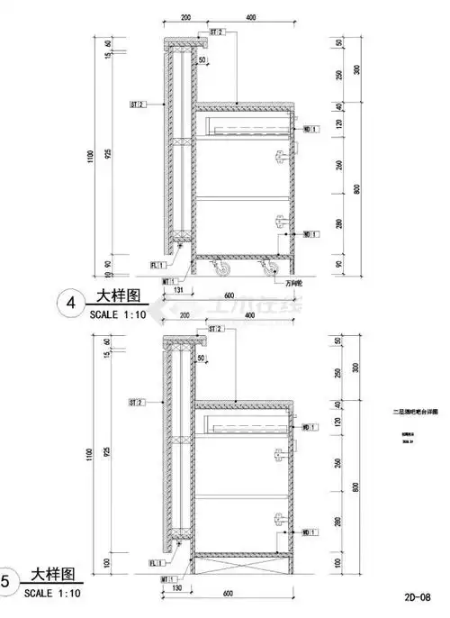 某城市酒吧吧台结构布置cad参考详图