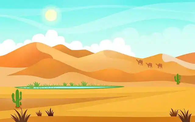 沙漠插画春天回来了卡通春天插画放风筝psd素材荷塘月色国潮古建筑