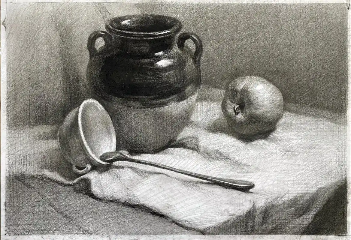 素描静物范画带步骤.#绘画过程分享 #跟着抖音学画画 #跟我