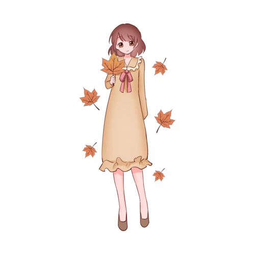 秋天拿着枫叶的女孩插画图片