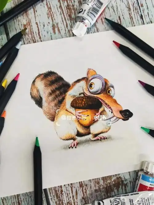 no58彩铅手绘冰河世纪的小松鼠