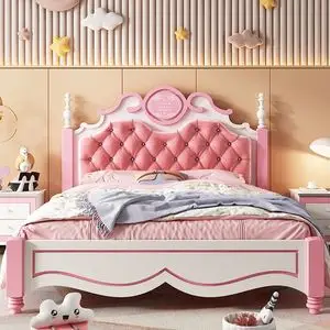 公主床女孩儿童床创意实木少女1.35米学生小户型15粉色单人床套房