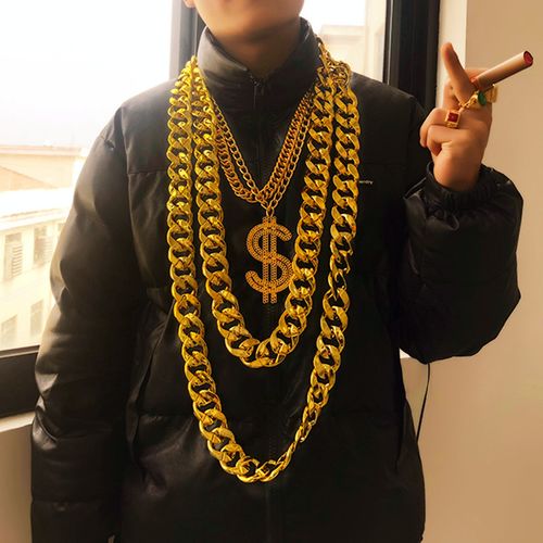 金链大金链子仿真项链男金表假金土豪黄金塑料金项链搞笑纯金道具