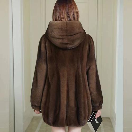 海宁新款2023秋冬仿水貂绒大衣女连帽中长款皮草外套韩版貂皮大衣