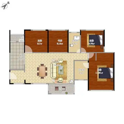 万科麓城e户型130平4房2厅2卫-平面图-装修-lan