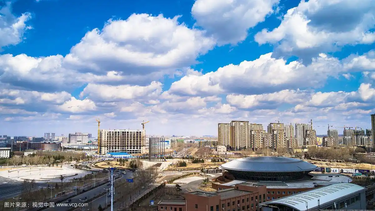 吉林省长春市世纪广场全景鸟瞰