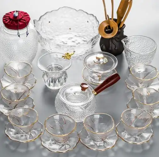 牛仁家用简约锤纹耐热玻璃功夫茶具套装日式茶杯透明泡茶壶泡茶器