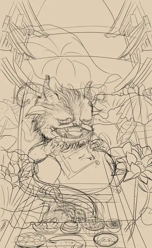 原创作品插画商业插画宣传海报插画山海经小暑二十四节气饕餮