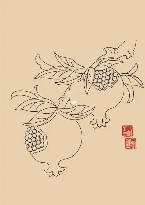 石榴矢量线稿图样