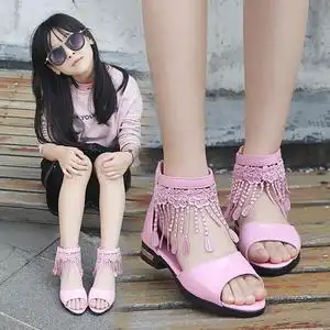 女童凉鞋2020夏季新款小女孩流苏鱼嘴公主鞋儿童罗马鞋软底学生鞋