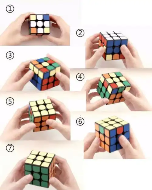 魔方一面四块拼法拼上一面,下一面?