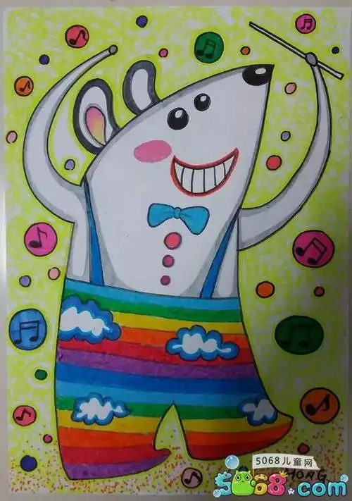 老鼠指挥家动物油画棒教师范画