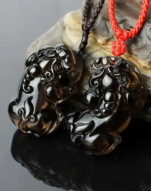 中性黑曜石貔貅吊坠情侣对附证书