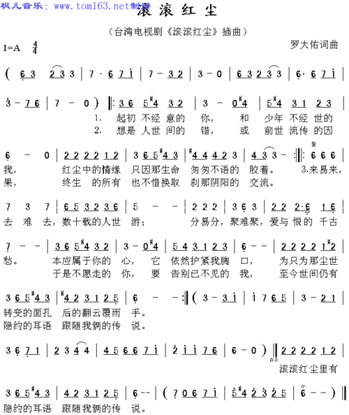 滚滚红尘(同名台湾电视剧插曲)简谱/歌谱