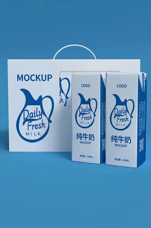 蓝色牛奶包装盒样机 利乐砖样机