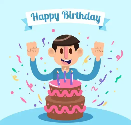 创意过生日的男子和生日蛋糕矢量图