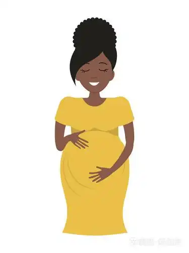 一个微笑的黑人女人把手放在她的肚子上.卡通风格中的矢量插画