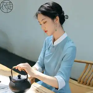 2022年新品唐装女中国风女装旗袍上衣中式禅意工作服茶艺师服装