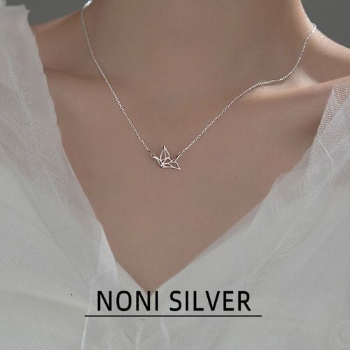 新款999纯银千纸鹤翅膀女项链气质镂空吊坠小众轻奢520生日礼物