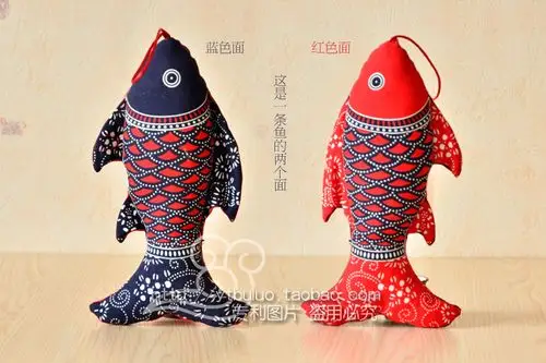 布络锦鲤年货挂件 红蓝双面布艺鱼挂饰 中式福鱼喜庆家居装饰品
