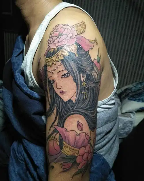 艺伎纹身图片手臂新传统纹身图案