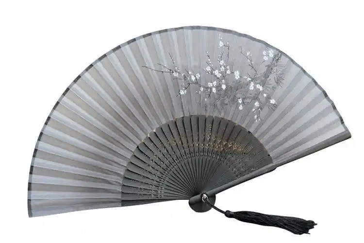 自然の风 日本和蕙堂 北海道雪梅手绘精美丝绸女士扇子折扇送女朋友送