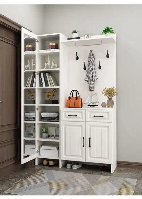 鞋柜挂衣架一体 鞋柜新款2021家用门口大容量入户阳台鞋柜衣帽架一体