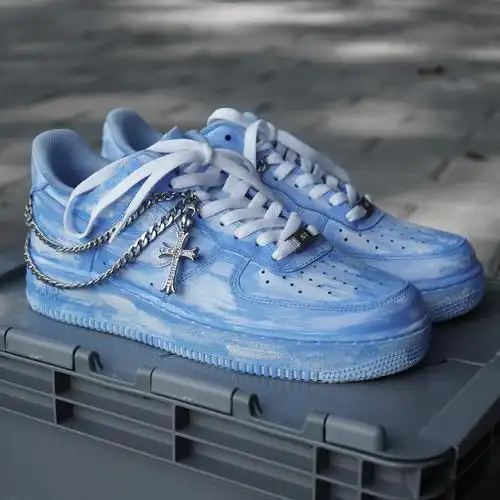 nikeairforce1耐克af1空军一号蓝色浸染链条十字架球鞋定制男女款