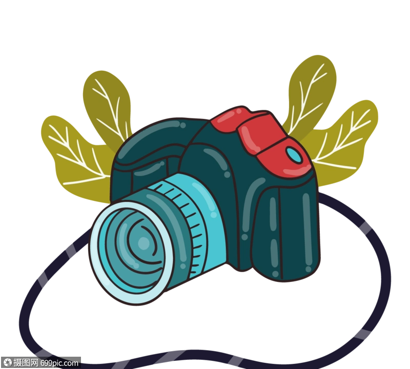手绘卡通蓝色照相机庆典概念