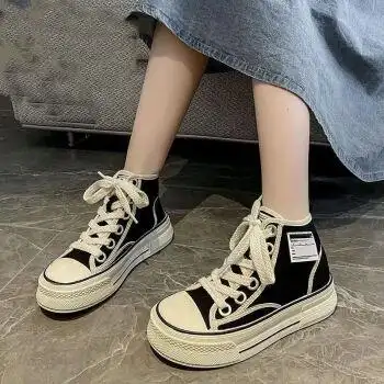 力(w·arrior)高帮帆布鞋子女2022秋季新款校园学生百搭配校服的板鞋
