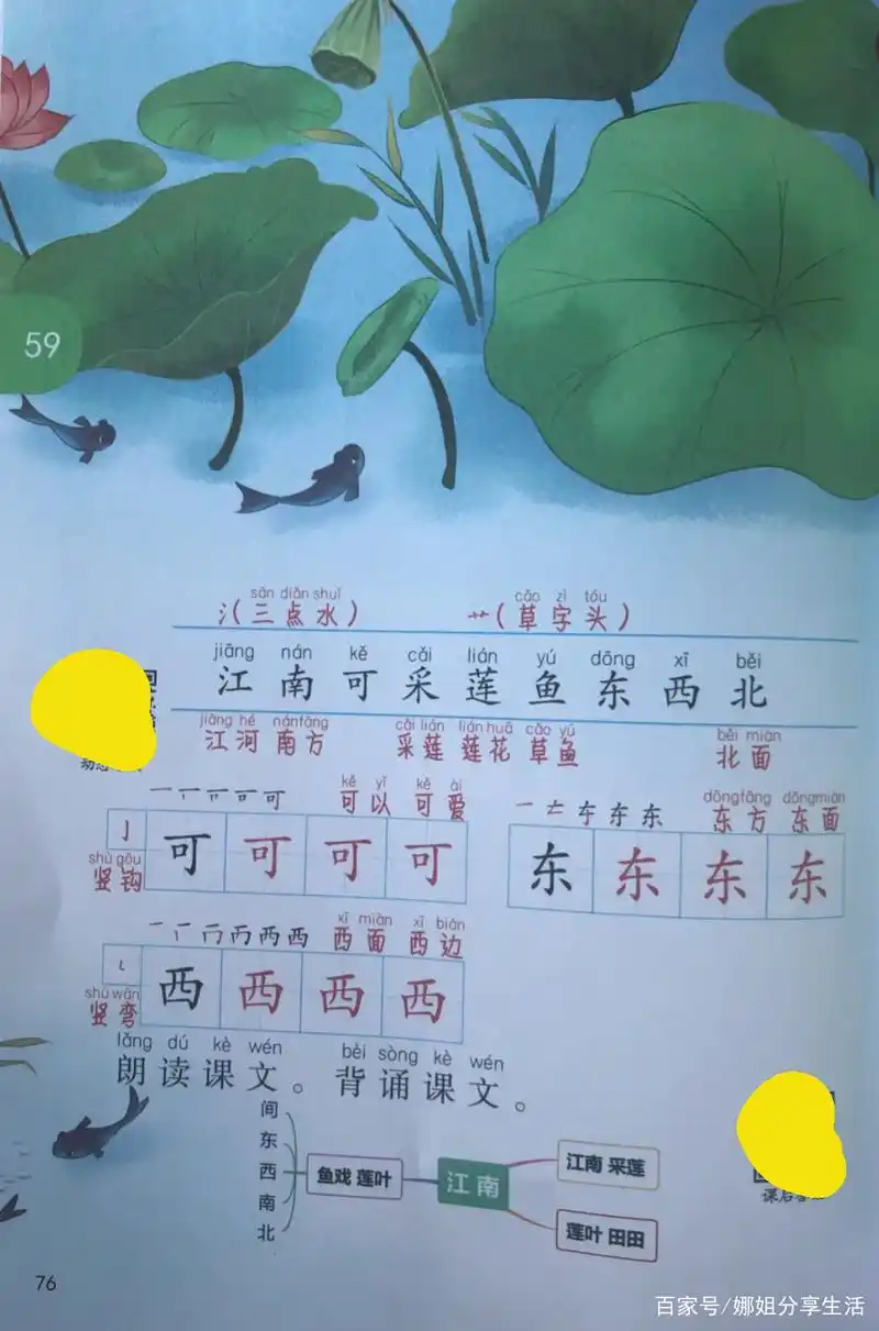 一年级语文上,第四单元课文3《江南》课堂笔记