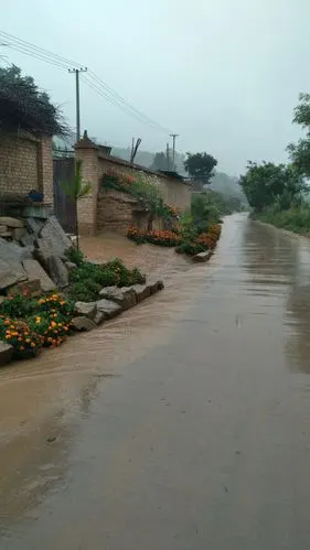 每逢下雨时间时,道路积水似成河.曾经乡村已远去,无知后人醒一醒.