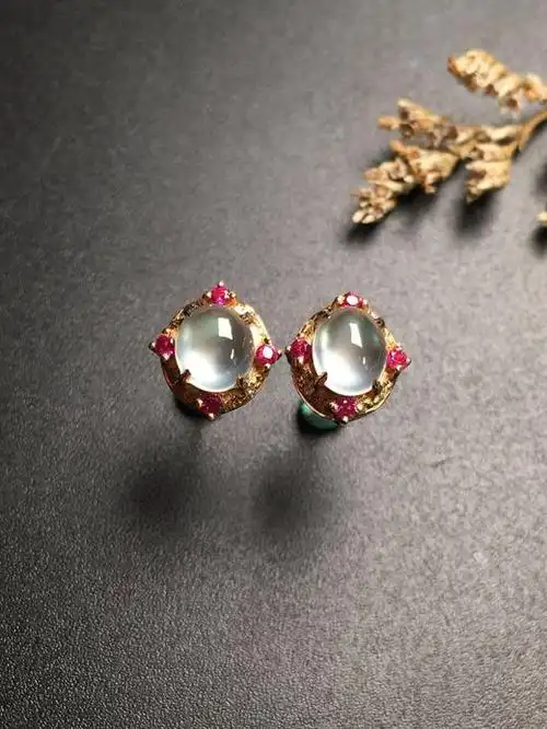 d12106翡翠玻璃种蛋面耳钉